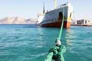 Cyclades, cargo in the port, small