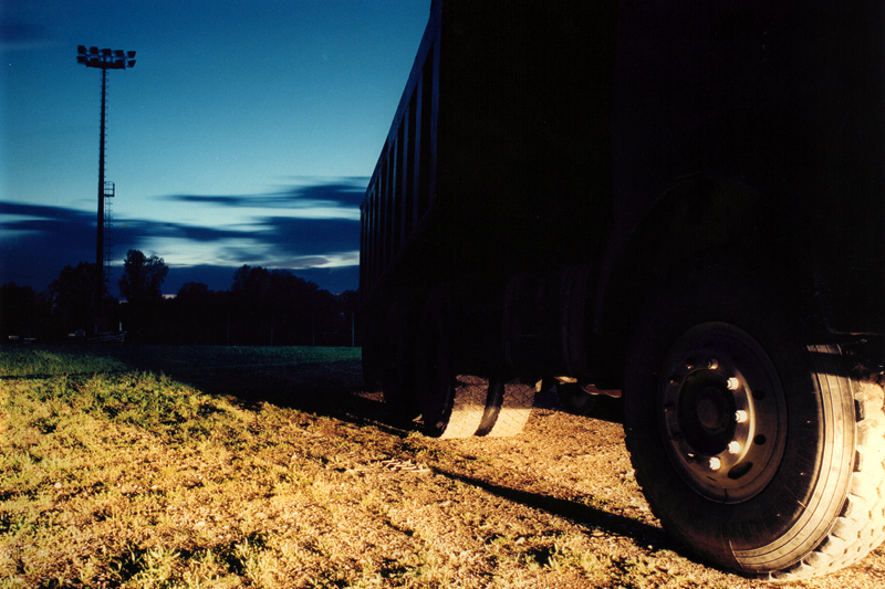 Night film photography, North Italy Landscape with Truck