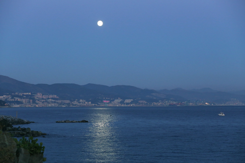 italian riviera mediterranean full moon on the sea, contemporary italian photography