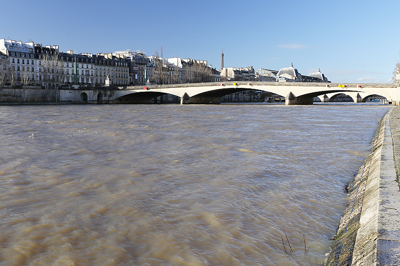 paris on january the seine river on winter