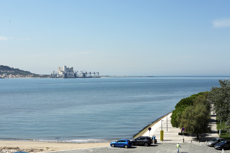 lisbon port and tajo blue sky